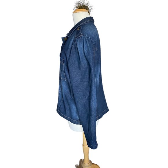 Democracy Denim Trucker Jean Jacket Blue Military Indie Grunge Faded-XL - Picture 10 of 16